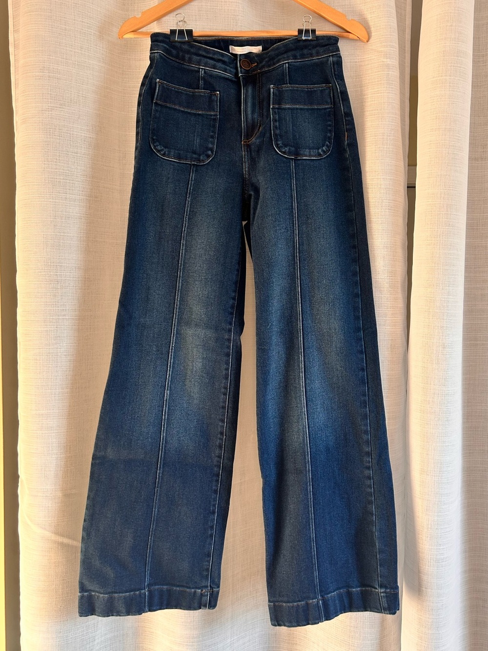 LC Lauren Conrad Dark Blue Wide-Leg Jeans with Front Patch Pockets